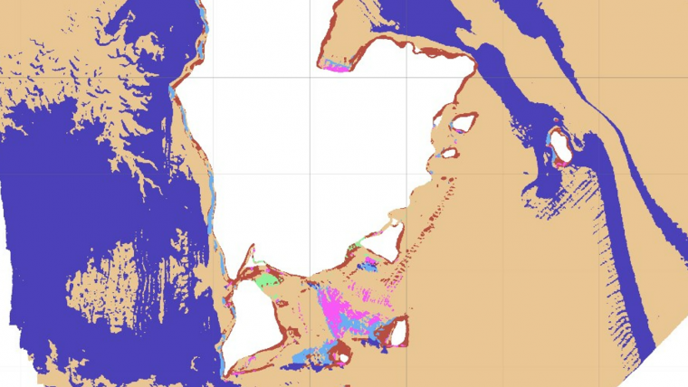 Marine habitat maps from hydrography and machine learning